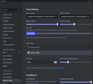 A view of the discord voice & video settings