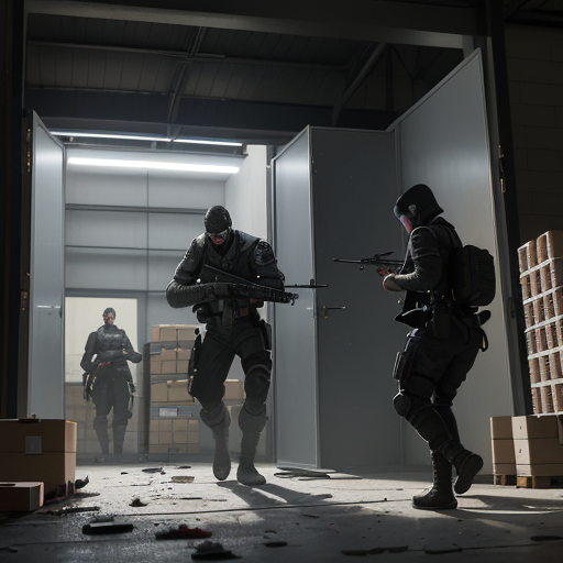 Three members of the team entering the warehouse
