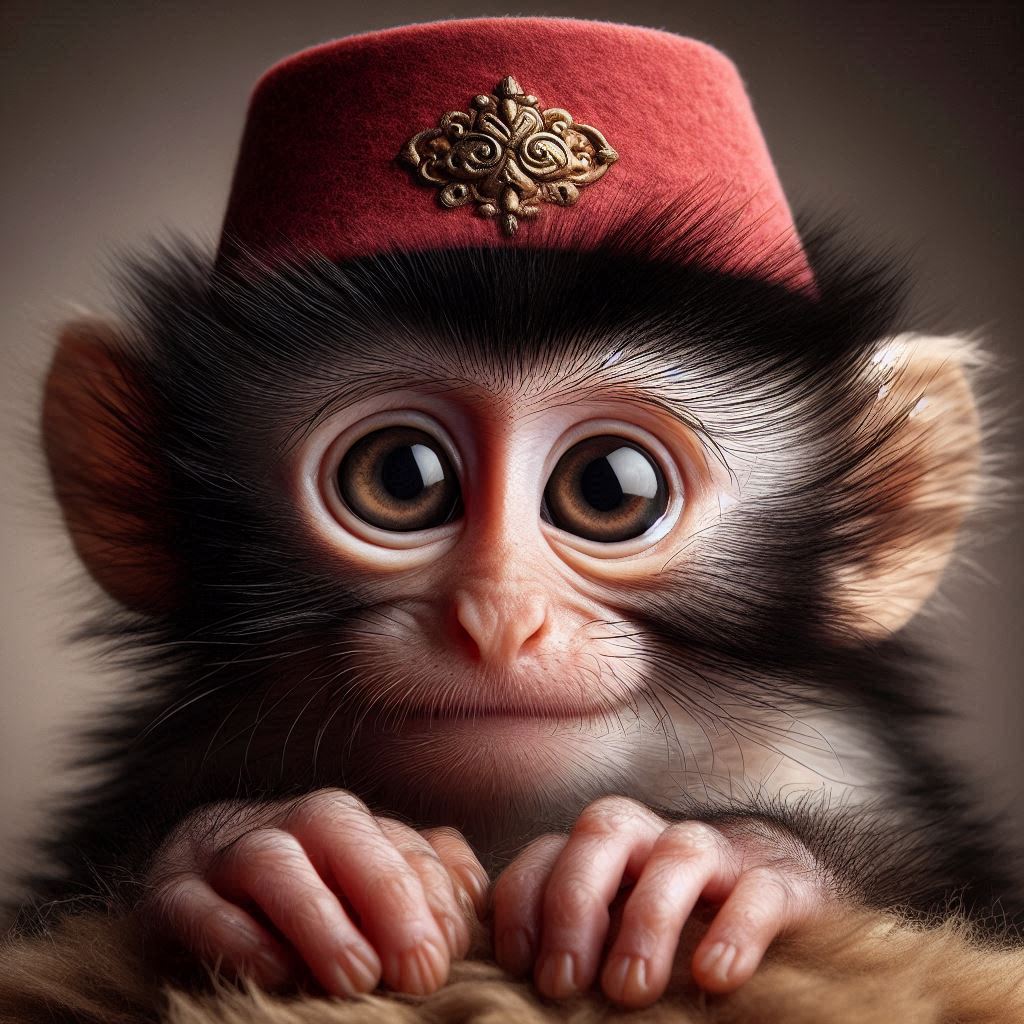 A small monkey wearing a fez