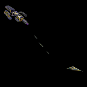Zhodani ship firing three missiles on a scout ship