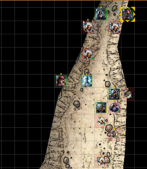 Later in the battle Bluebell enters the fight from above the valley while Crom is engaged by more foes including at least three more goblins.